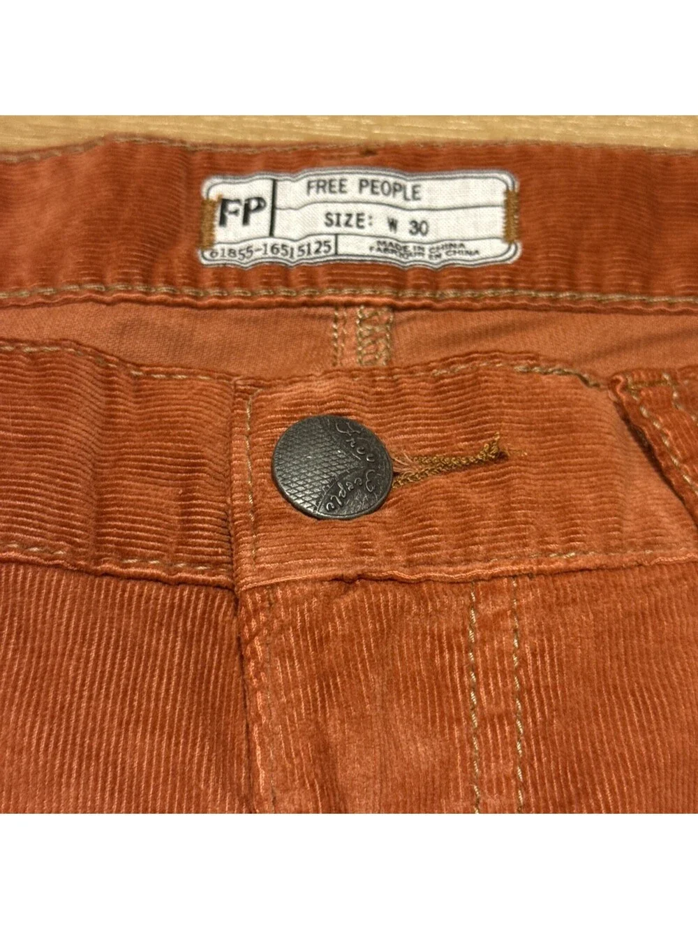 Free People Corduroy Pants Women’s 30 Rust Orange Stretch Skinny Slim Fit